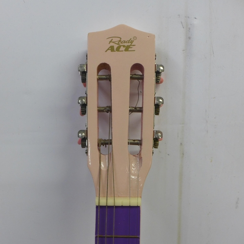 2093B - Two children's acoustic guitars - one boxed Horner folk guitar and one pink Ready Ace guitar with sp... 
