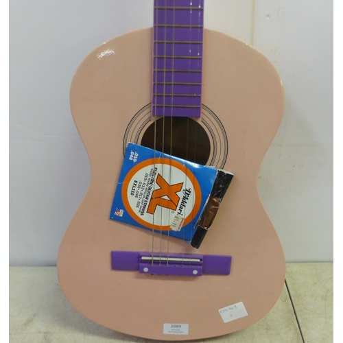 2093B - Two children's acoustic guitars - one boxed Horner folk guitar and one pink Ready Ace guitar with sp... 