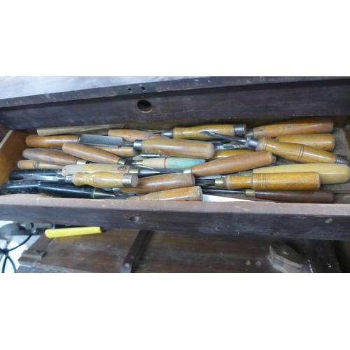 2030 - 2 vintage carpenters tool chests with an assortment of woodworking tools including  Marples chisels,... 