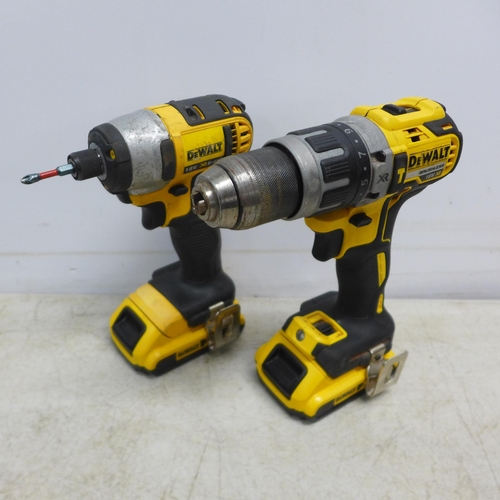 2035 - Two 18V DeWalt drills (DCD796 and DCF885) both with batteries, DeWalt XR Li-Ion 18V charger and a Bo... 