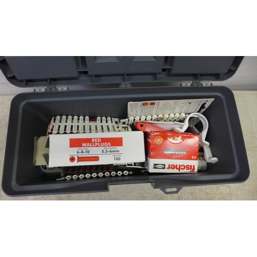 2036 - Four tool boxes (Tuffstuff, Stanley and two others) filled with various screws, a box of Fischer exp... 