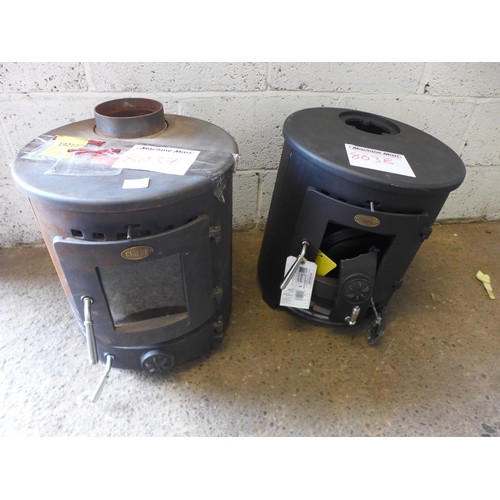 2202 - Two Clarke cast metal solid fuel burning stoves (8037/8038) * this lot is sold as scrap + VAT*