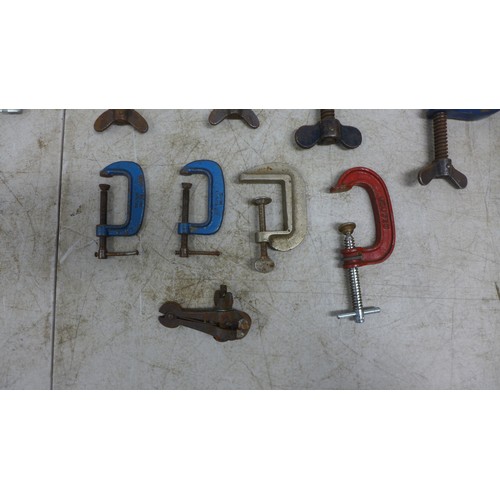 2014 - 8 assorted G clamps including some Record and 3 assorted F clamps