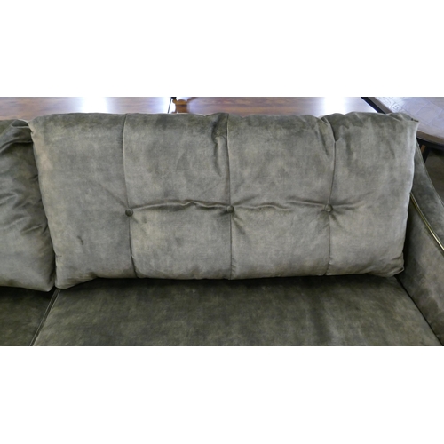 1313 - A moss velvet 4 seater sofa with gold trim  * This lot is subject to VAT