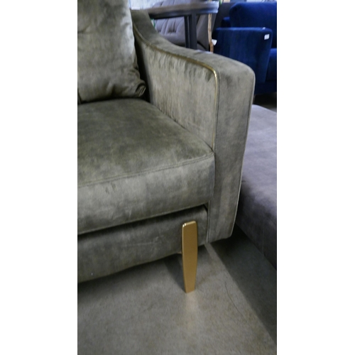 1313 - A moss velvet 4 seater sofa with gold trim  * This lot is subject to VAT