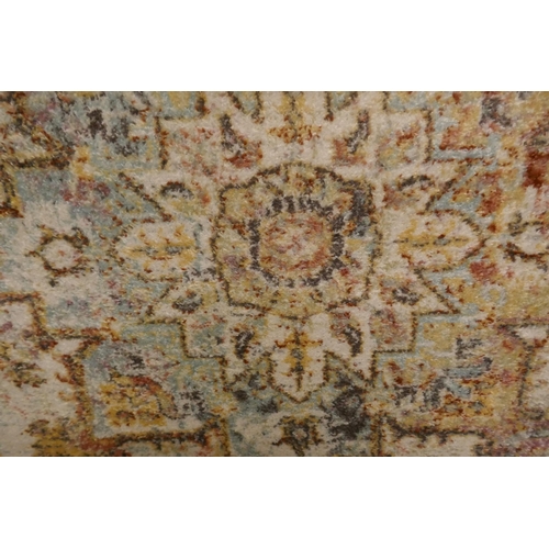 1364 - A Cream ground full pile vintage look rug with hints of duck egg blue (230x160cm)