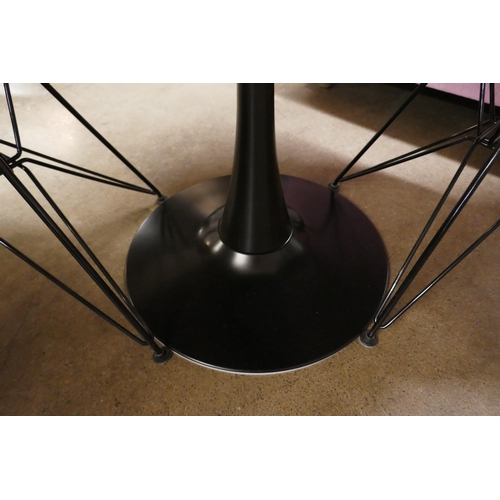 1370 - A black tulip table, 70cm with 2 Eiffel chairs