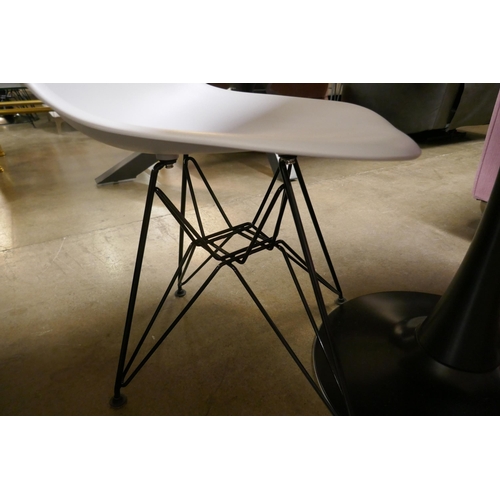1370 - A black tulip table, 70cm with 2 Eiffel chairs