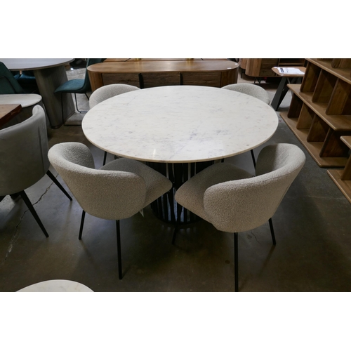 1411 - A marble and black steel circular dining table and four boucle chairs  *This lot is subject to VAT
