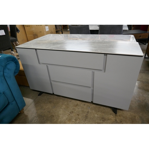 1444 - A ceramic marble and grey two door, three drawer sideboard  *This lot is subject to VAT