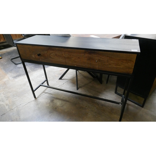 1450 - A black and grooved hardwood console table  *This lot is subject to VAT