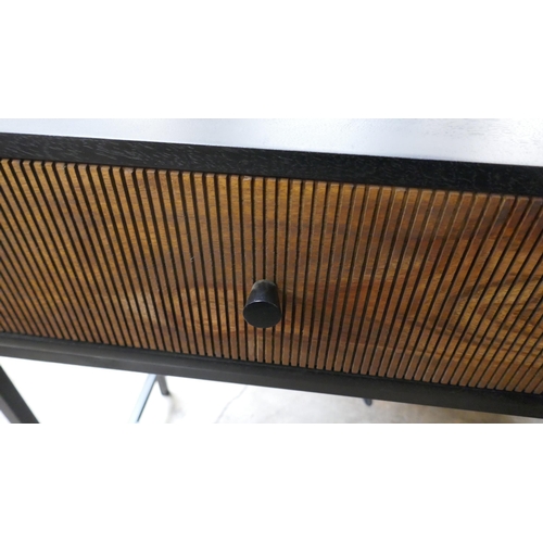 1450 - A black and grooved hardwood console table  *This lot is subject to VAT