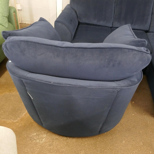 1504 - A Barker and Stonehouse blue velvet swivel armchair