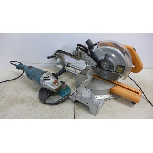 2015 - A JCB CJCB-CPM 1800L sliding mitre saw and a Silverline 124445 angle grinder