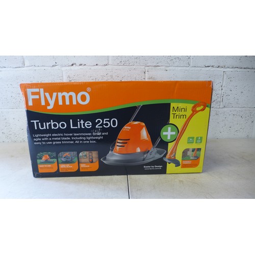 2200 - A Flymo Turbo Lite hover lawn mower and a Turbo Lite Mini Trim strimmer