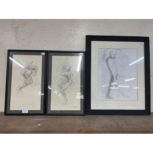 361 - Three Sue Vesely pencil drawings, framed