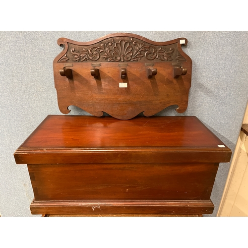 367 - An Edward VII carved mahogany coat rack and a box