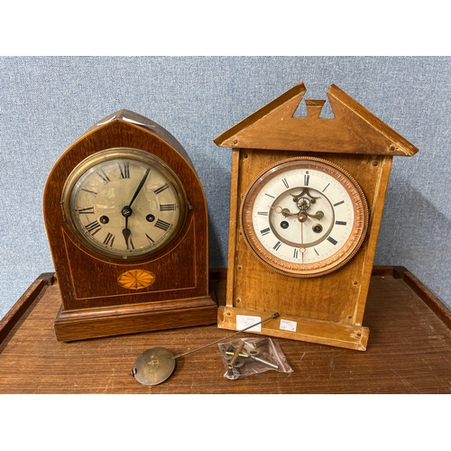 368 - Two early 20th Century mahogany and oak mantle clocks