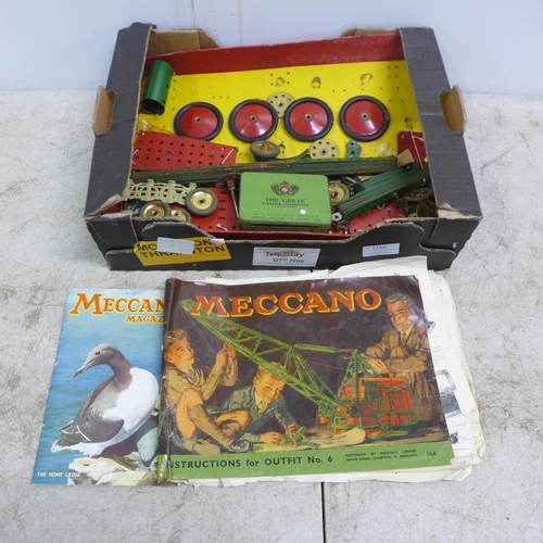 2103 - Crate of various Meccano parts and manuals