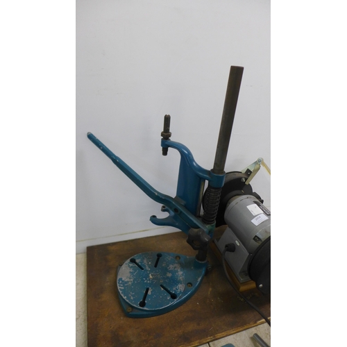 2058 - A Wickes 300W bench grinder and drill press with machine vice