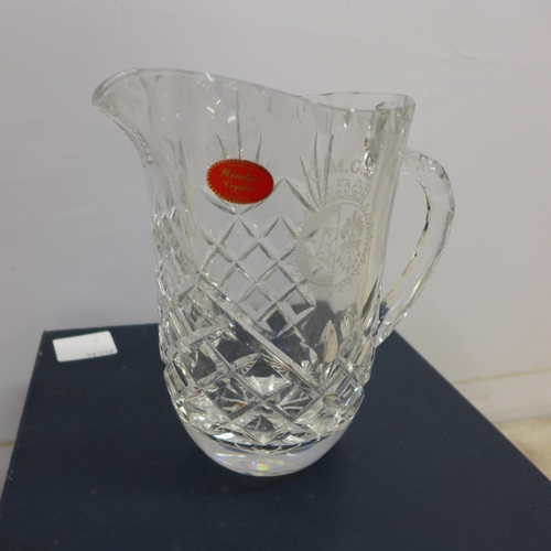 2068 - A Windsor Crystal Q.M.G.S glass jug