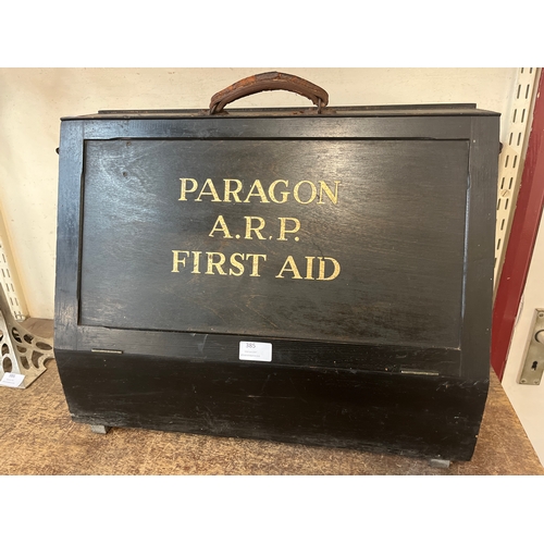 385 - A WWII A.R.P Paragon First Aid fitted wooden compendium