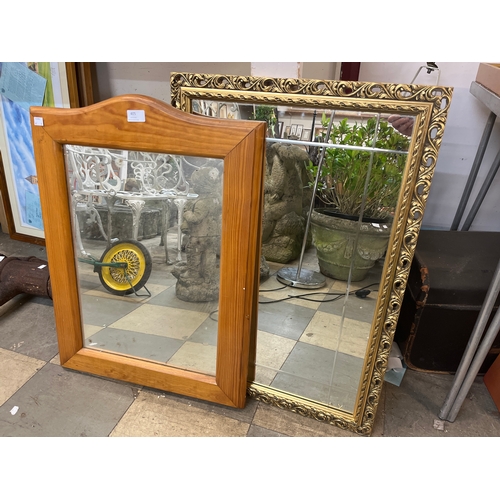 405 - A gilt framed mirror and a pine mirror