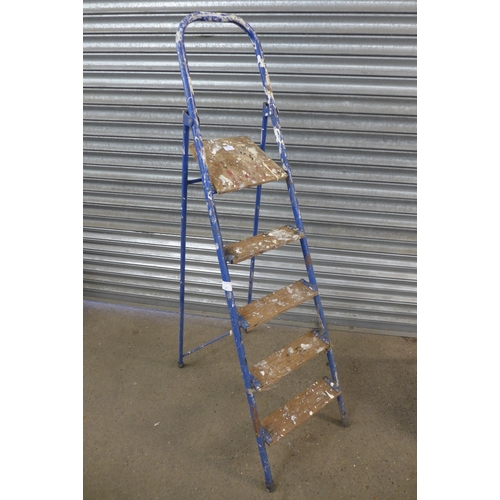 2178 - An aluminium Youngman 3 rung step  ladder and a metal and wood 5 rung step ladder