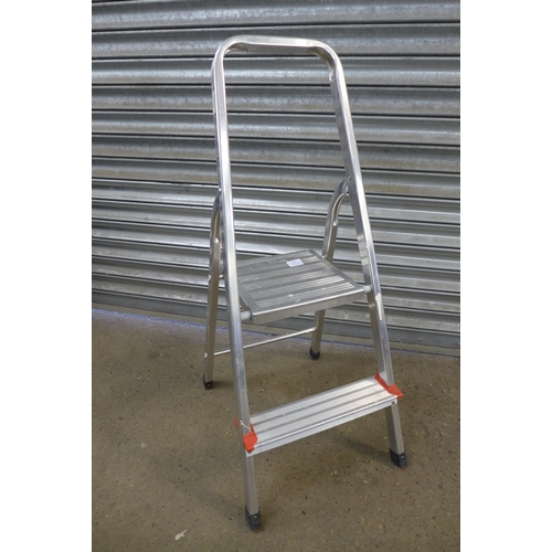 2179 - A metal framed and wooden step 5 rung step ladder and a 2 rung aluminium step ladder