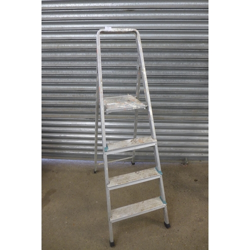 2180 - A 4 rung aluminium step ladder, a 6 step double rung aluminium step ladder and a set of 3 rung safet... 