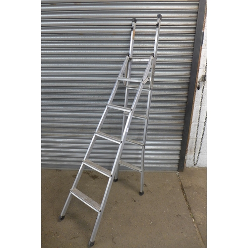 2182 - A Wickes Professional heavy duty 6 tread fiberglass step ladder, a set of aluminium Beldray Jobeezer... 