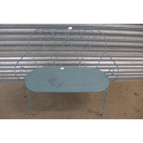 2183 - A green metal garden bench