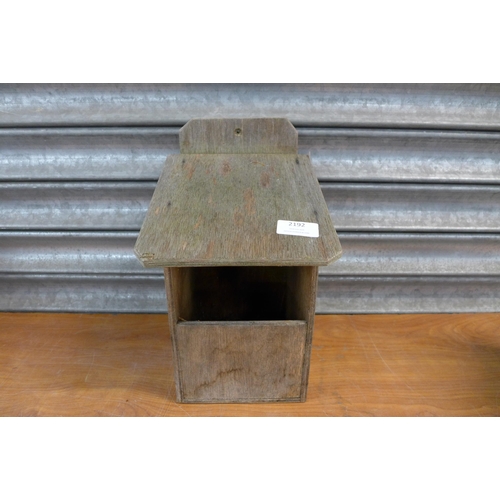 2192 - 3 bird boxes, two supports and a wooden penguin ornament