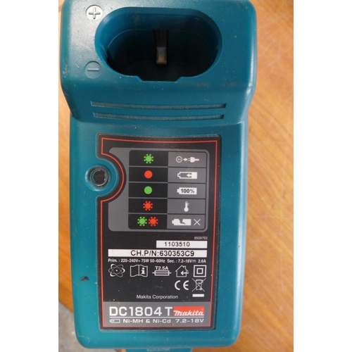 2198 - A Makita 6390D, 18V cordless drill with battery, a Makita DC1804T 18V battery charger and a Doeworks... 