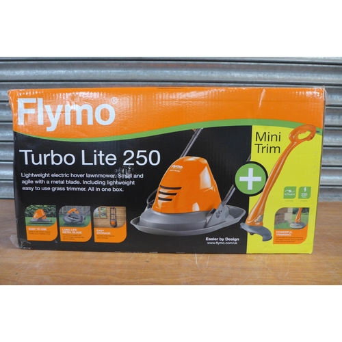 2200 - A Flymo Turbo Lite hover lawn mower and a Turbo Lite Mini Trim strimmer