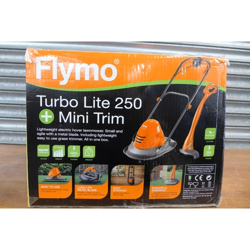 2200 - A Flymo Turbo Lite hover lawn mower and a Turbo Lite Mini Trim strimmer