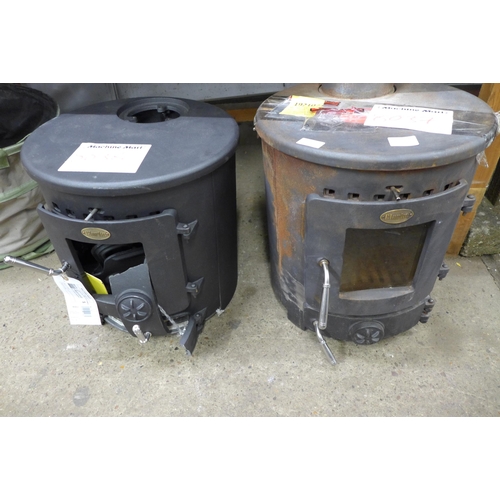 2202 - Two Clarke cast metal solid fuel burning stoves (8037/8038) * this lot is sold as scrap + VAT*