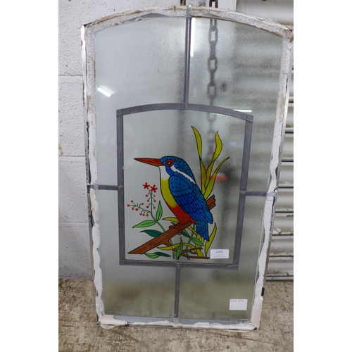 2206 - A Stained glass window depicting a kingfisher on a branch