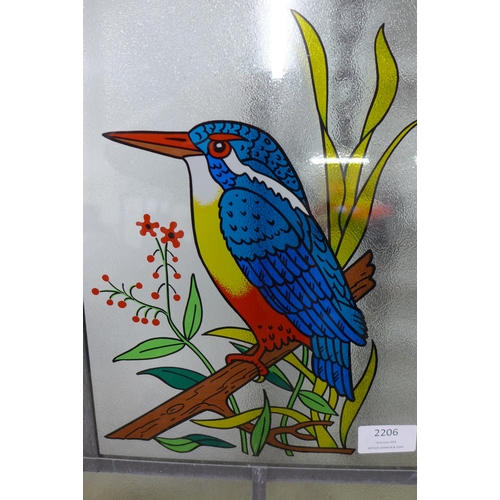 2206 - A Stained glass window depicting a kingfisher on a branch