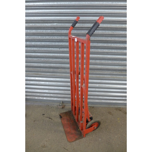 2233 - 2 metal sack trucks - 1 red, 1 black