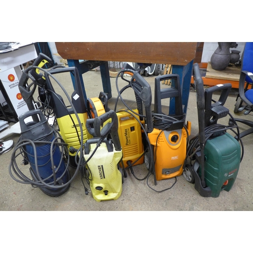 2235 - 6 assorted pressure washers including a Karcher Compact, Karcher K4.130, Power Max 1700W patio and c... 