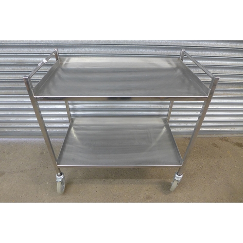 2236 - A two tiered stainless steel prep trolley - 54 x 100cm