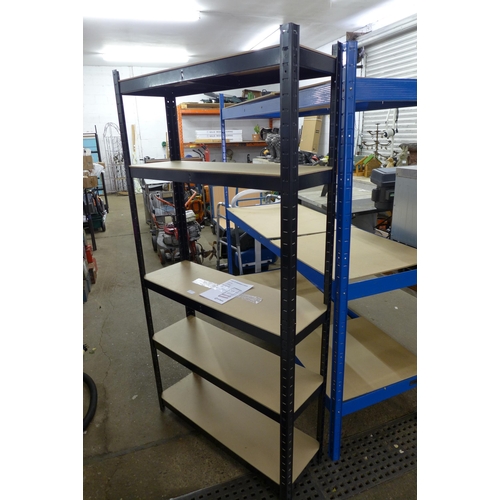 2244 - A black metal 180 x 90 x 30cm 5 tiered bolt-less racking system and a blue metal 180 x 160 x 60cm 3 ... 