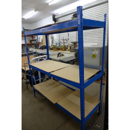 2244 - A black metal 180 x 90 x 30cm 5 tiered bolt-less racking system and a blue metal 180 x 160 x 60cm 3 ... 