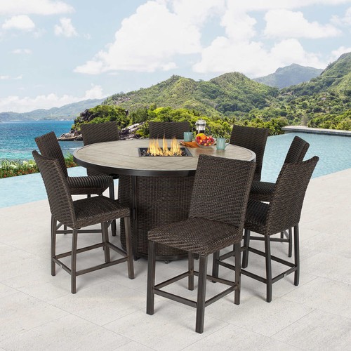 1435 - An Agio Mckenzy nine piece patio set with gas powered fire pit RRP £2178