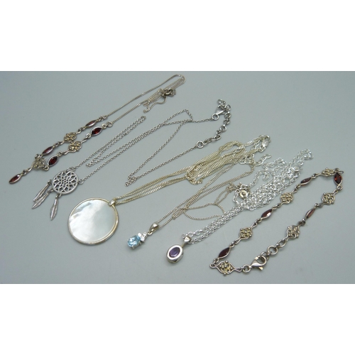 1003 - Five sterling silver necklaces and a bracelet