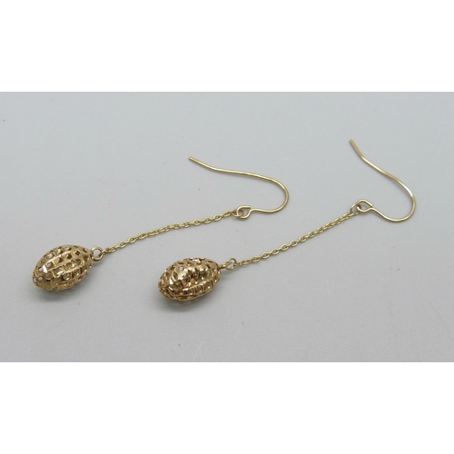 1004 - Two pairs of 9ct gold earrings, 1.7g