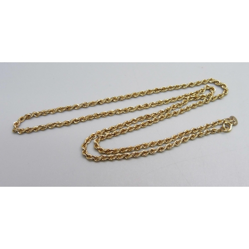 1066 - A 9ct gold rope chain necklace, 3.1g, 50cm