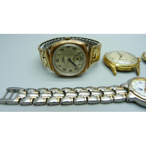 1072 - Five wristwatches; 1920's Rone, case back a/f, Ingersoll, Elco, Caravelle and Beverley Hills Polo Cl... 