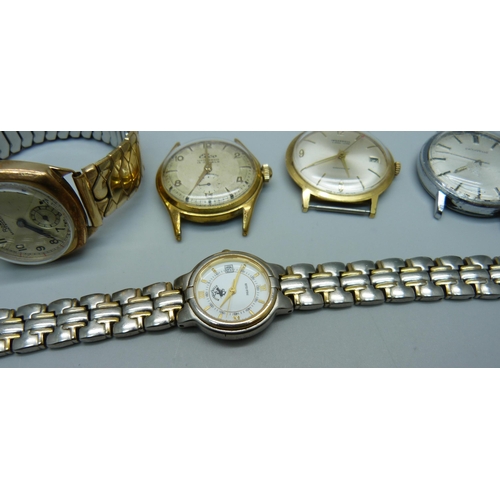 1072 - Five wristwatches; 1920's Rone, case back a/f, Ingersoll, Elco, Caravelle and Beverley Hills Polo Cl... 